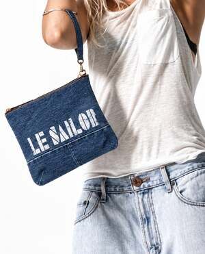 One Teaspoon Le Sailor Darkies Wash Dark Denim Zippered Clutch NEW
